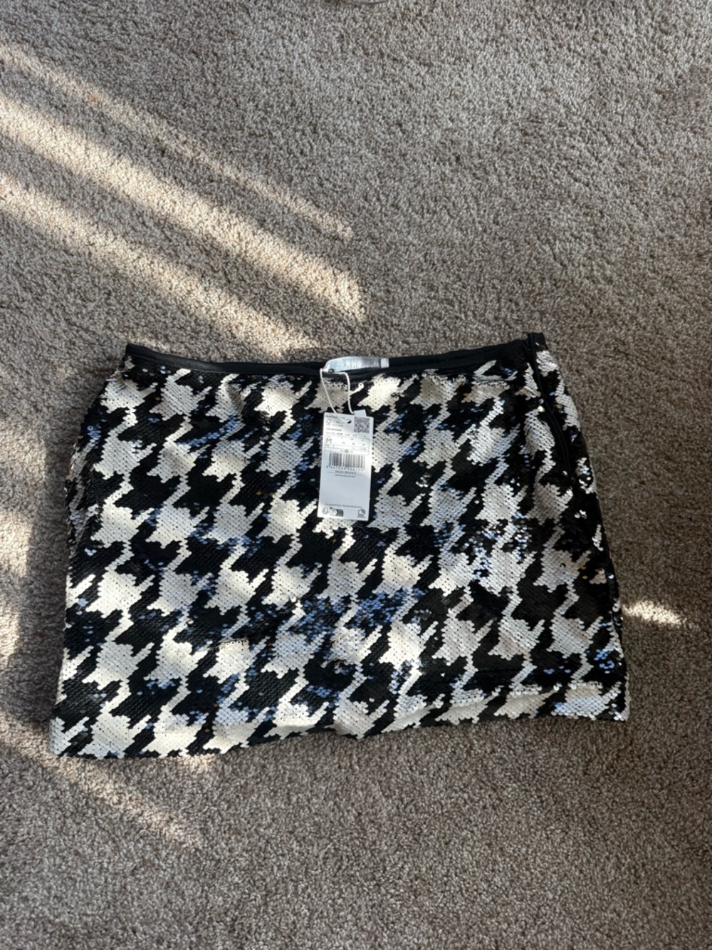 Mango Sequin Houndstooth Mini Skirt - Black & White